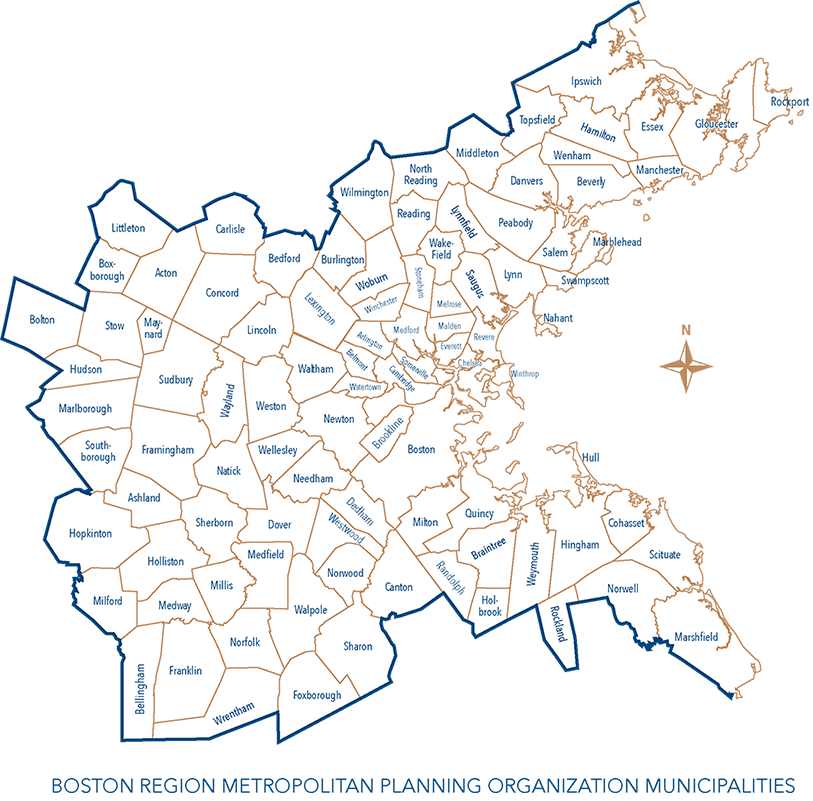 Map of the Boston Region MPO municipalities